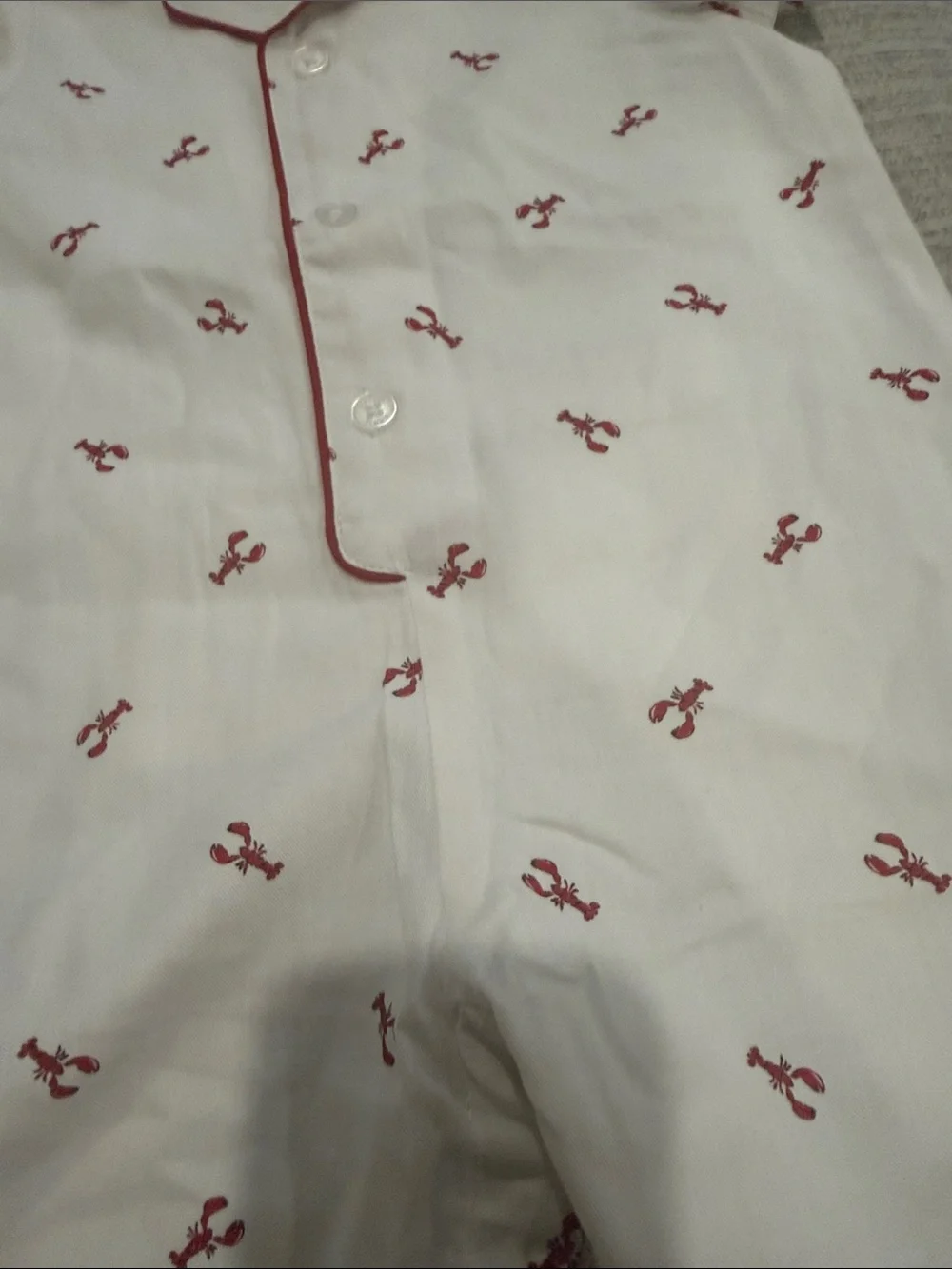 Petit Plume White Lobster Embroidered Short Pajama Romper size 18/24